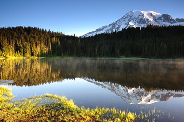 Early morning reflection of Mt. Ranier in Reflection Lake Mount Rainer National Park, Washington
