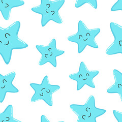 cartoon starfish seamless pattern isolated on white
