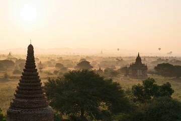 Sunrise Pagodas stupas and temples of Bagan in Myanmar, Burma