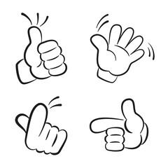 Various gestures of cartoon human hands.
