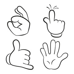 Various gestures of cartoon human hands.