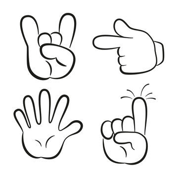 Various gestures of cartoon human hands.