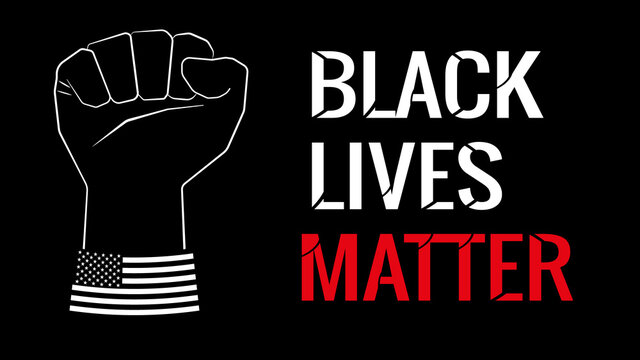 Poster with the inscription Black lives matter and the image of a fist and the US flag