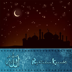 View of mosque in shiny night background for holy month of muslim community Ramadan Kareem, Vector illustration Eps 10