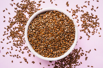 Uncooked fresh linseed in a bowl 