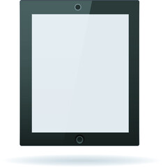 tablet black color with blank touch screen and flare isolated on white background. realistic and detailed device mockup. stock vector illustration