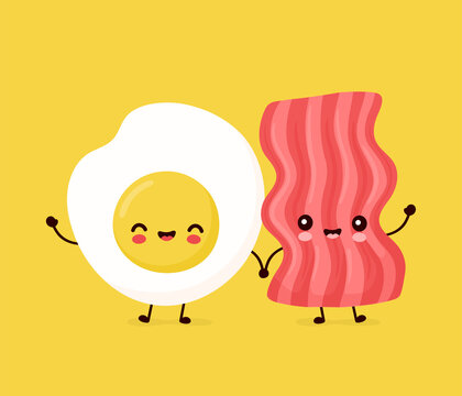 Cute happy funny bacon and fried egg