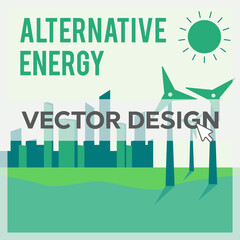 Wind Turbins In Countryside Lined Flat eps10