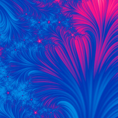 Fototapeta na wymiar Blue fractal with pink star, beauty background