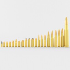 3d Rendering of a Collection of Rifle and Pistol Cartridges