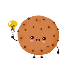 Cute happy funny chocolate cookie with light bulb