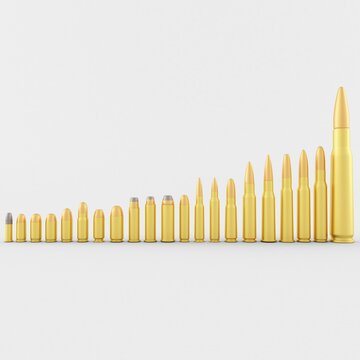 3d Rendering of a Collection of Rifle and Pistol Cartridges