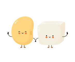 Cute happy funny tofu and soy bean
