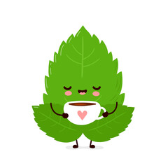Cute happy mint leaf drink tea