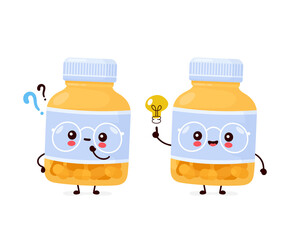 Cute happy funny pill bottle with question mark