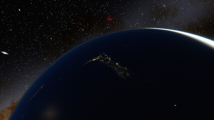 realistic night New Zealand from space 3d render - obrazy, fototapety, plakaty