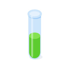 Chemical flask with green liquid isometric vector illustration.