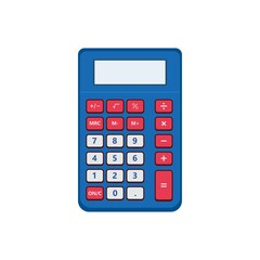 Vintage pocket calculator. Small portable calculation device, application user interface, classic basic arithmetic operations.Vector illustration.