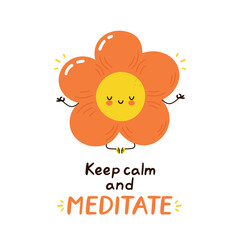 Cute happy funny flower meditate
