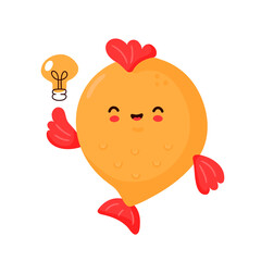 Cute happy funny fish with light bulb
