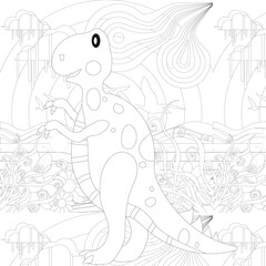 Coloring book for children with a dinosaur   in cartoon style, tyrannosaurus
