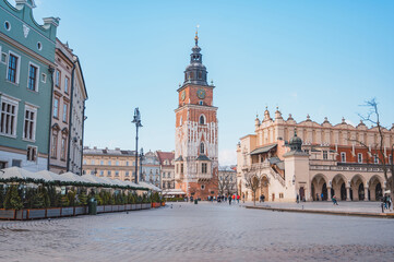 Naklejka premium Main square of the old town center of Krakow, Poland