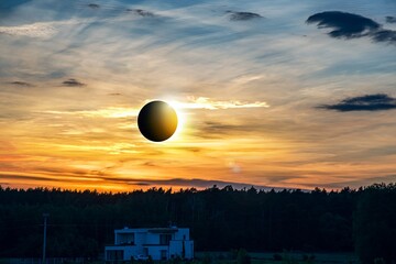 Total solar eclipse, into the sky. natural phenomenon