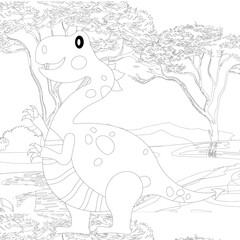 Coloring book for children with a dinosaur   in cartoon style, tyrannosaurus