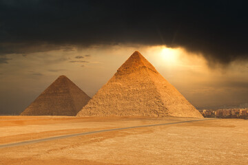 Fototapeta na wymiar The famous pyramids at Giza in Egypt