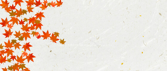 Leaf material. Japanese paper and leaf material. Leaf background.
和紙の上の紅葉のイラスト素材