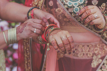 Indian Hindu bride's wearing her jewellery close up