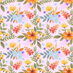 Colorful hand drawn flowers seamless pattern vector design. can use for fabric textile wallpaper.