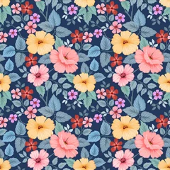 Poster Colorful hand drawn flowers seamless pattern vector design. can use for fabric textile wallpaper. © teerawat