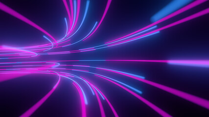 Fototapeta na wymiar Violet, blue, pink abstract radial lines geometric black background. Glow effect. Retro neon colors. Colorful backdrop. Neon lights. 3d render