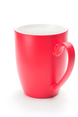 Red cup for tea, coffee and cappuccino on a white background
