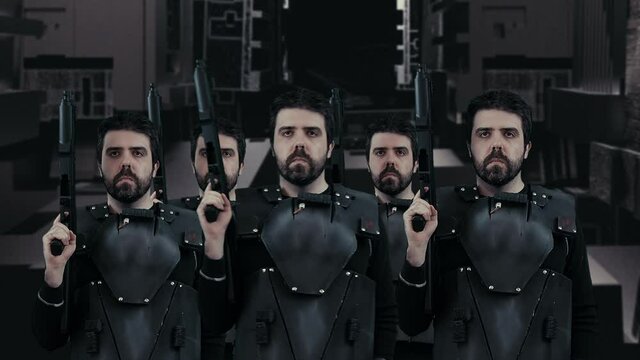 clone soldiers in futuristic area