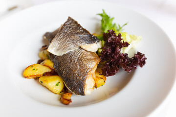 sea bass fish grilled with potato
