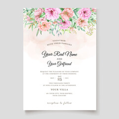 Elegant wedding card with beautiful floral and leaves template