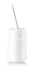 White bobbin with needle isolated on white