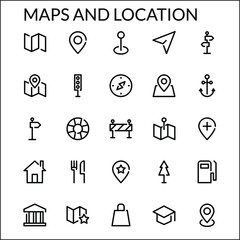 Simple Maps and Location Line Style Contain Such Icon as Location, Pin, Map, Navigation, Direction, Home, Restaurant, School, Gas Station, Store and more. 48 x 48 Pixel Perfect