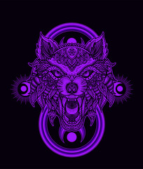 isolated wolf head mandala tribal style with sacred geometry pattern-vector illustration art.