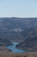 Compression shot of the canyons and river between Arizona & Nevada