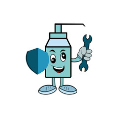 With shield liquid soap mascot character cartoon