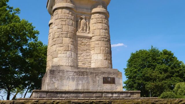 Close up of the Bismarck tower in Stuttgart with zoom in and tilt up
