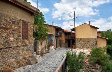 Fototapeta na wymiar The narrow mediaeval street of old Kakopetria. Nicosia District. Cyprus