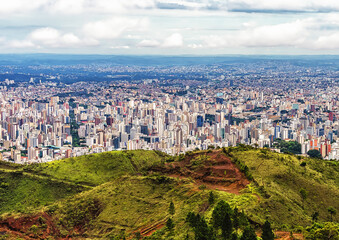 Panoramic Aerial View of Belo Horizonte City Skyline seen from Famous Serra do Curral Park in Minas Gerais State, Brazil