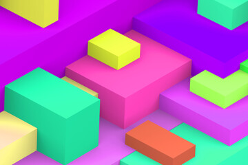 Abstract geometric cubic colorful background. isometric 3d render.