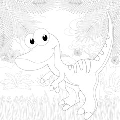 Coloring book for children with a dinosaur   in cartoon style, tyrannosaurus