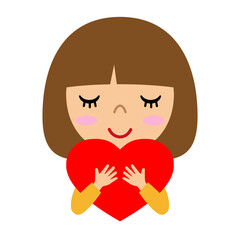 赤いハートを抱きしめる少女