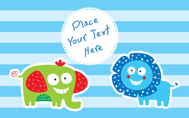 cute elephant and lion friendship greeting card